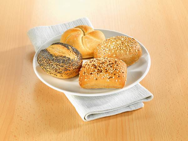 TK Base Culinar Mini Brötchen Frühstücks Mix, 4 Sorten, 40g, 160 ST/KT Kaiser-, Mohn-,Saaten- und Körnerbrötchen mit Haferflocken