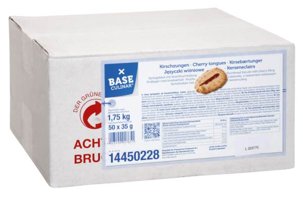 Base Culinar Kirsch-Zungen, 2er Portion à 35 g, mit Kirschkonfitüre, 50 PO/KT