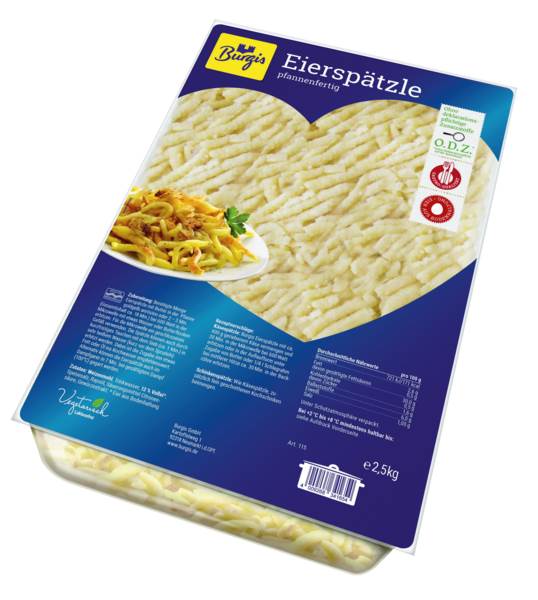 Burgis frische Eierspätzle pfannenfertig, 2,5 KG/SH ohne Konservierungsstoffe