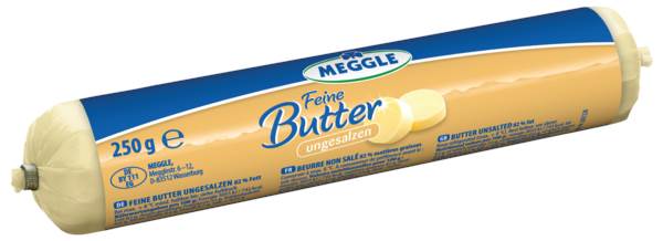 Meggle Butterrolle ungesalzen, Srahmbutter, 250 G/RO Meggle Butterrolle ungesalzen, Srahmbutter, 250 G/RO