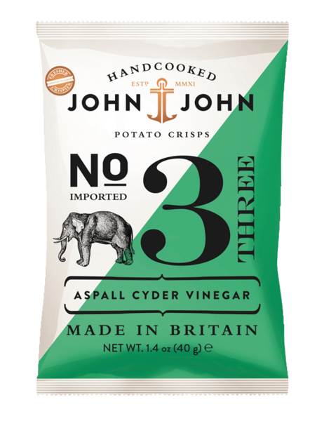 John & John Crisps Cyder Vinegar, handgemachte Kartoffelchips aus England, 40 G/BT