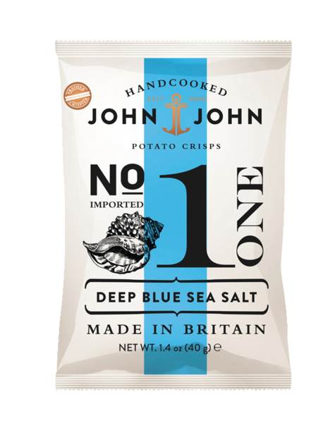 John & John Crisps Blue Sea Salt, handgemachte Kartoffelchips aus England, 40 G/BT