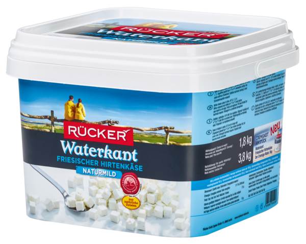 Waterkant Hirtenkäse gewürfelt, Weichkäse, Kuhmilch, 45% Fett i.Tr., Deutschl., 1,8 KG/EI aus Kuhmilch, in Salzlake, nicht bröckelig, leicht säuerlich