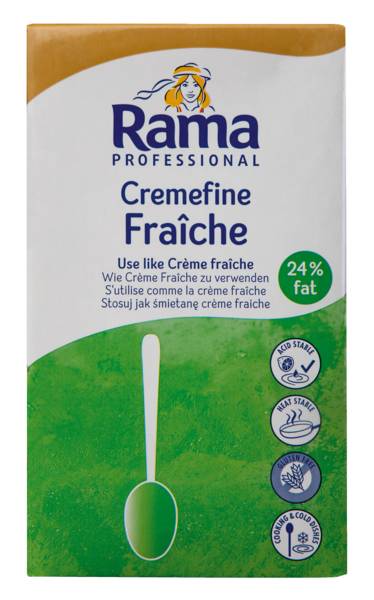 Rama Cremefine Fraiche do dań zimnych, gorących i deserów, 24% tłuszczu, 1 L/PA alternatywa dla śmietany,