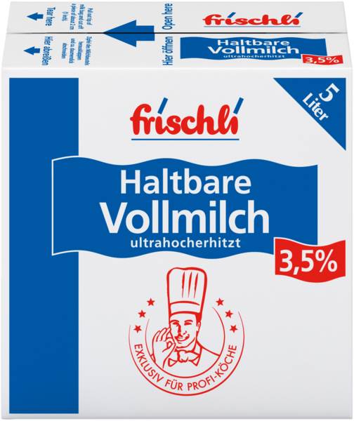 Frischli H-Vollmilch, 3,5% Fett, 5 L/PK ungekühlt haltbar