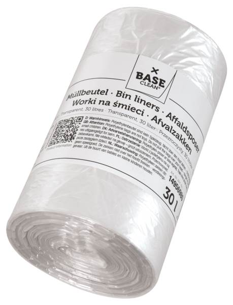 Base Clean Müllbeutel, transparent, 30l, 500x600mm, 6my, 100 Stück, (59936) 1 RO
