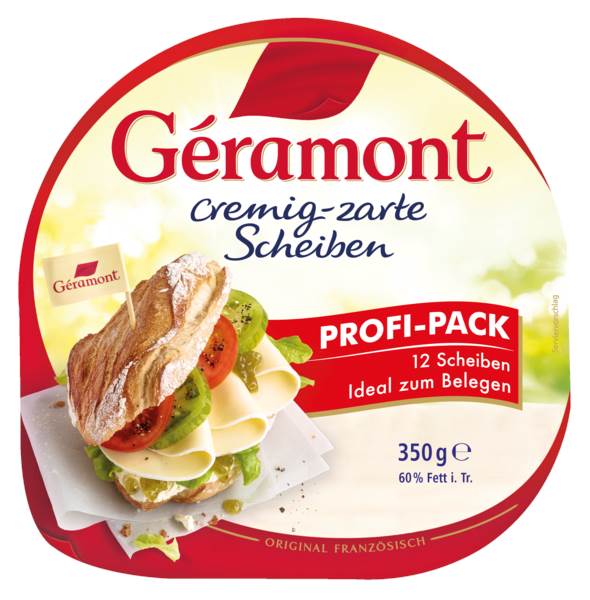 Geramont Scheiben, Weichkäse aus Kuhmilch, 60% Fett i.Tr., Frankreich, 350 G/PK