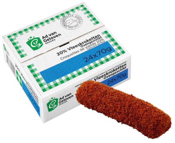 DV Ad van Geloven draadjesvlees kroket 20% 70gr, overgeschikt 24 ST/DS