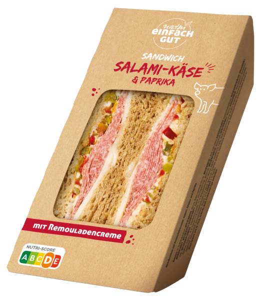 Natsu Premium Sandwich Salami & Käse, 185 G/PK mit Salami, Edamer, Paprika und Remouladenaufstrich