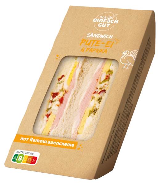 Natsu Premium Sandwich Pute & Ei, 185 G/PK mit Putenbrustschinken, Ei, Paprika und Remouladenaufstrich