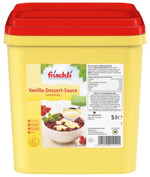 Frischli Vanilla Sauce 6% Fett, Dessertsauce mit Vanillegeschmack 5 L/EI ultrahocherhitzt, ungekühlt haltbar