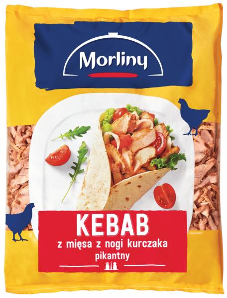 Mr Morliny Kebab pikantny z nogi kurczaka, pieczony, krojony, przyprawiony, 2,5 KG/TB