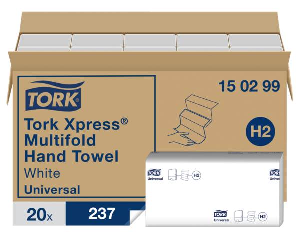 Tork Xpress Multifold Handtücher, weiß, 21x26cm, 2lagig, H2, 4740 Stück, (150299) 1 KT