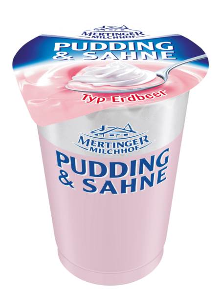 Mertinger Milchhof Pudding & Sahne, Erdbeer, 1,6 % Fett, 125 G/BE