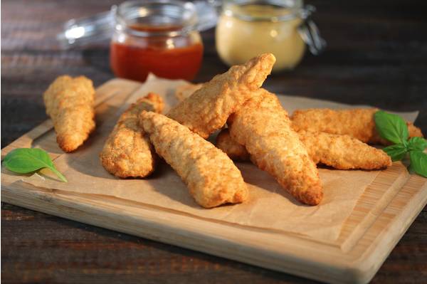 Mr Konspol Stripsy z kurczaka łagodne, panierowane, smażone, formowane, 1 KG/PA