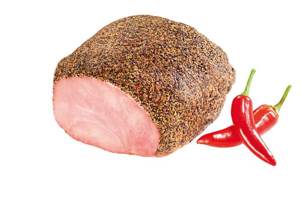 Langewiesche Bratenaufschnitt aus der Nuss,  Pfefferschinken-Grillschinkenbraten-Aalrauch- 6,8 KG/BT schinken - Gewürzschinken, gegart- geräuchert, 4 x 1/1 Stück a ca. 1,7 kg,