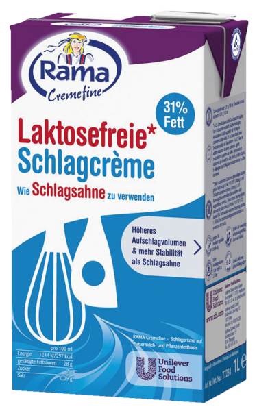 Rama Cremefine Schlagcreme, laktosefrei, 31% Fett 1 L/PK Creme auf Pflanzenfettbasis