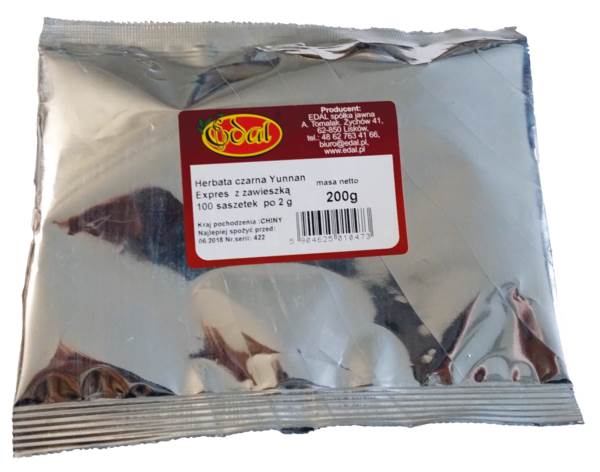 Edal Herbata czarna ekspresowa Yunnan 100 x 2 g, z zawieszką, 1 PA