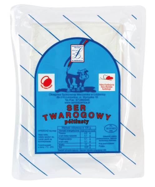 Łobżenica Twaróg krajanka vac.4%tłuszczu, ok. 0,8kg 0,8 KG/ST