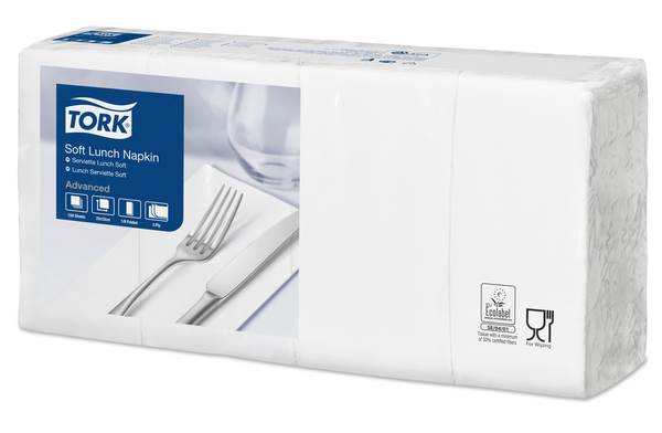 Tork Zelltuch-Servietten,weiß, 33x33cm, 3-lagig, 1/8 Falz, 150 Stück, (477416) 1 PK