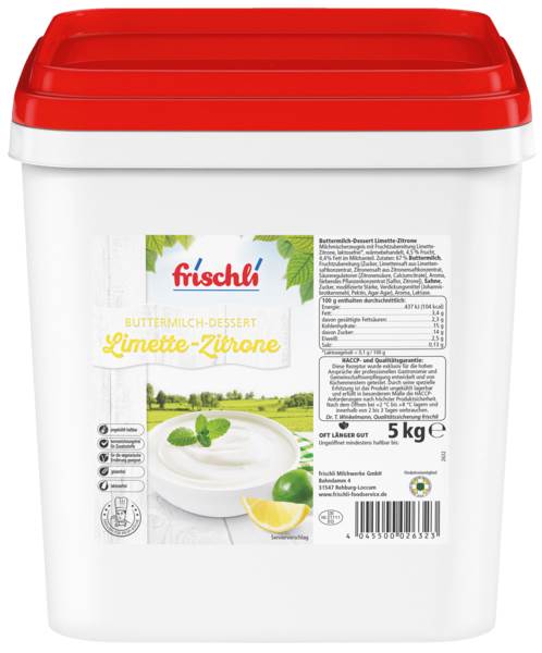 Frischli Buttermilch-Dessert, Limette- Zitrone, 4,4 % Fett im Milchanteil, 5 KG/EI ungekühlt haltbar