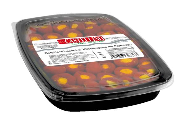 Castellino Antipasti Kirschpaprika gefüllt mit Parmesan, in Öl, Nettoeinwaage: 750g, 1,1 KG/SH