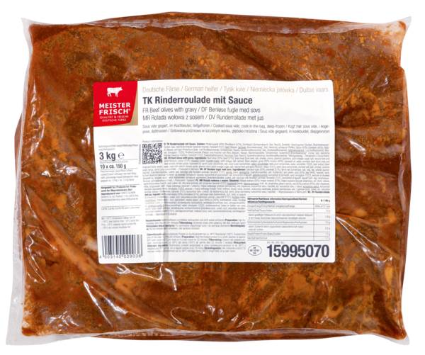 TK Meisterfrisch Hi Taste Rinderroulade mit Sauce, im Kochbeutel, FEW 10 x ca.150g + 1,5kg Sauce, 3 KG/BT klassisch gefüllt, PV300 g