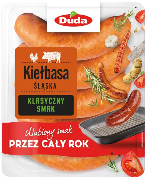 Duda Kiełbasa Śląska, wieprzowa, wędzona, parzona, średnio rozdrobniona, ok. 1 KG  , 5- 6 szt./opak.