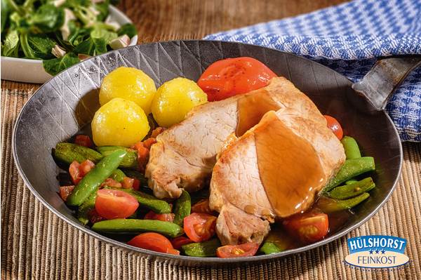 TK Hülshorst Schweinelachsbraten, gegart, in Scheiben geschnitten, Stück je 100g, 7,68 KG/KT einzeln entnehmbar,