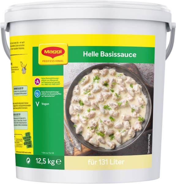 Maggi Professional Helle Sauce Instant, Ergiebigkeit 131 L (12326864) 12,5 KG/EI ohne kennzeichnungspflichtige Allergene, vegan