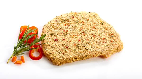 TK Base Culinar Schweinelachsschnitzel Toscana, paniert, roh, ca 150g, 35 ST/KT die Panade ist mit typischen Kräutern und Paprika verfeinert