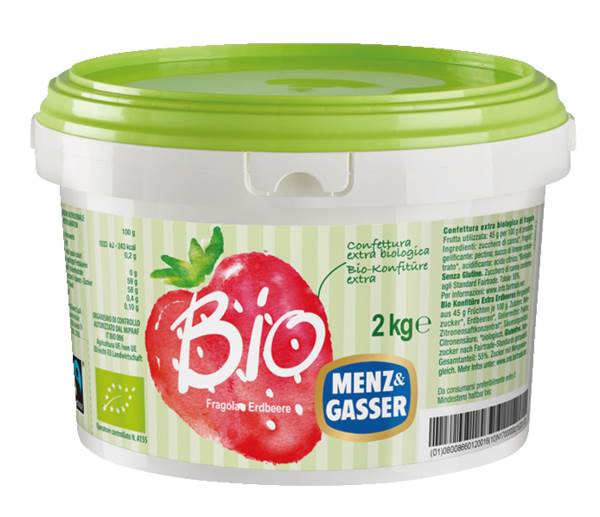 Menz&Gasser Bio Fairtrade Erdbeer Konfitüre extra, 2 KG/EI