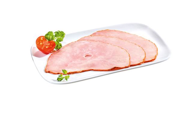 Langewiesche Spießbraten, gepökelt, gegart, gefächert, ca. 20 Scheiben/Pk, 0,5 KG/PK Tunnelform, ofengebraten, mit Spießloch,