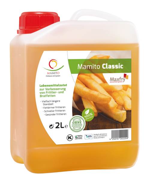 Mamito classic, als Zusatz zum Frittieröl, erhöht die Hitze- u. Oxidationsstabilität, 2 L/KN