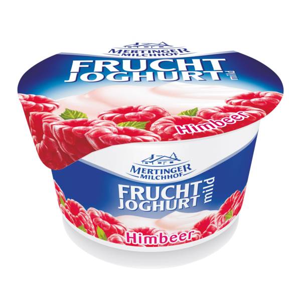 Mertinger Milchhof Fruchtjoghurt, 3,5% Fett, 4fach sortiert, 100 G/BE Erdbeer, Pfirsich, Kirsch, Himbeer