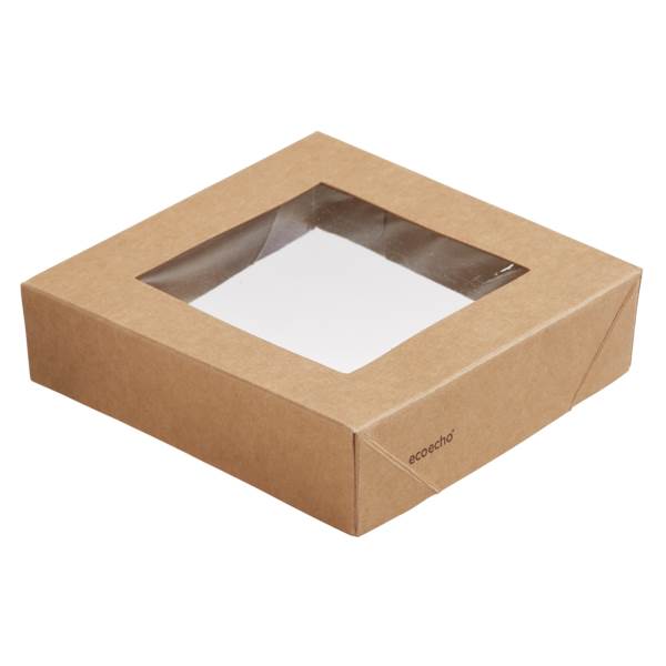 Duni Deckel für Viking Box Cube, mit Fenster,113x113x29mm,braun,Karton/PLA,300 Stück, (202878) 1 KT