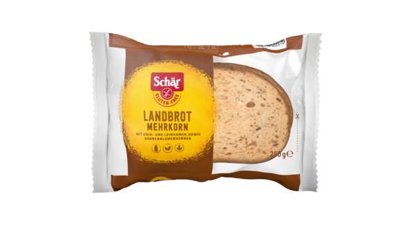 Schär Landbrot Mehrkorn, glutenfrei, geschnitten, mit Chia Leinsamen und Sonnenbl. 250 G/PK