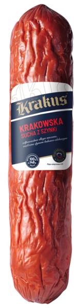 Krakus Kiełbasa Krakowska sucha ok. 1,2 KG  , wieprzowa, wędzona, parzona, suszona, grubo rozdrobniona, fi 90mm,