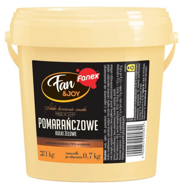 Fanex Fan&Joy Pomarańczowe kulki żelowe, z płynnym środkiem (70%) w zalewie, 1 KG/WD
