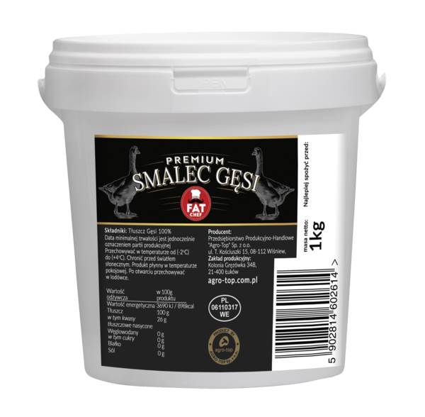 Smalec Gęsi, bezzapachowy, delikatny smak, punkt dymienia: 220°C, 1 KG/WD