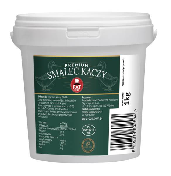 Smalec kaczy, jedwabista tekstura, punkt dymienia: 220°C, 1 KG/WD