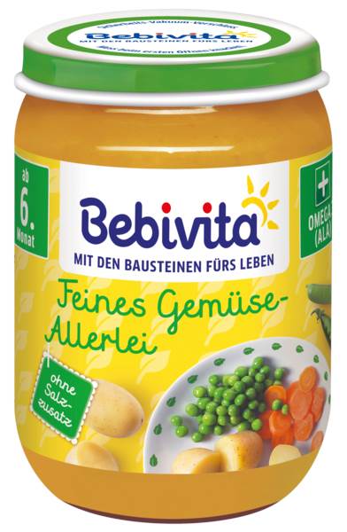 Bebivita Bio Feines Gemüse, Baby-Menü, ab 6. Monat, (DA12601-01) 190 G/GL