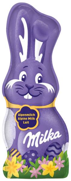 Milka Schmunzelhase, Alpenmilchschokolade, hohl, 90 G/ST