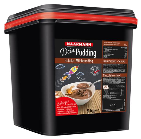 Naarmann "Dein Pudding" Schoko-Milchpudding 1,5 % Fett, laktosefrei, 5 KG/EI ungekühlt haltbar, glutenfrei, ohne Gelatine