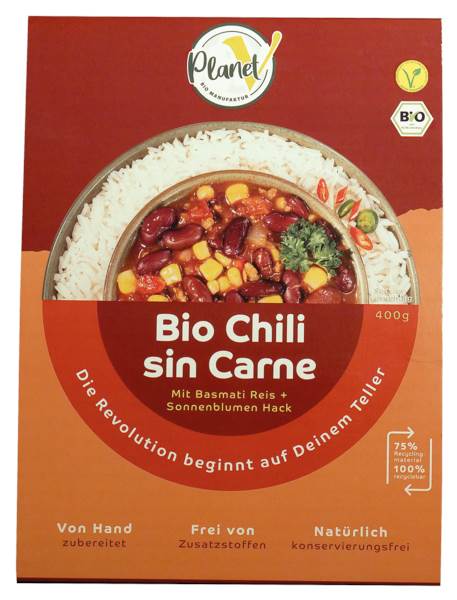 Planet V BIO Chili sin Carne mit Basmati Reis, HELIOS 0,4 KG/SH