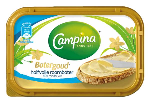 Campina echte botergoud halvolle roomboter, ongezouten 225 GR/BA