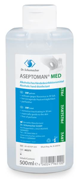 Dr. Schumacher Aseptoman med, alkoholisches Händesdesinfektionsmittel, (00-457OP-005) 500 ML/FL