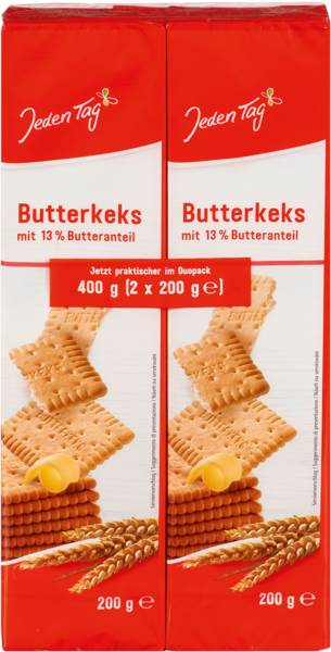 Jeden Tag Herbatniki maślane, 13% masła, 2x200g 400 GR/PA
