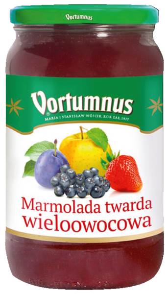 Vortumnus Marmolada wieloowocowa, twarda 950 GR/SŁ sporządzono ze 115g owoców na 100g produktu