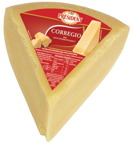 President Corregio, ser półtłusty, dojrzewajacy, bardzo twardy, klinek, 1,3 KG/PR , waga niestandaryzowana